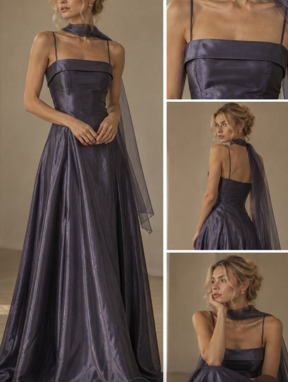 Vintage Formal Sheer-Trim A-Line Maxi Dress in Deep Violet Purple Elegant Whimsy